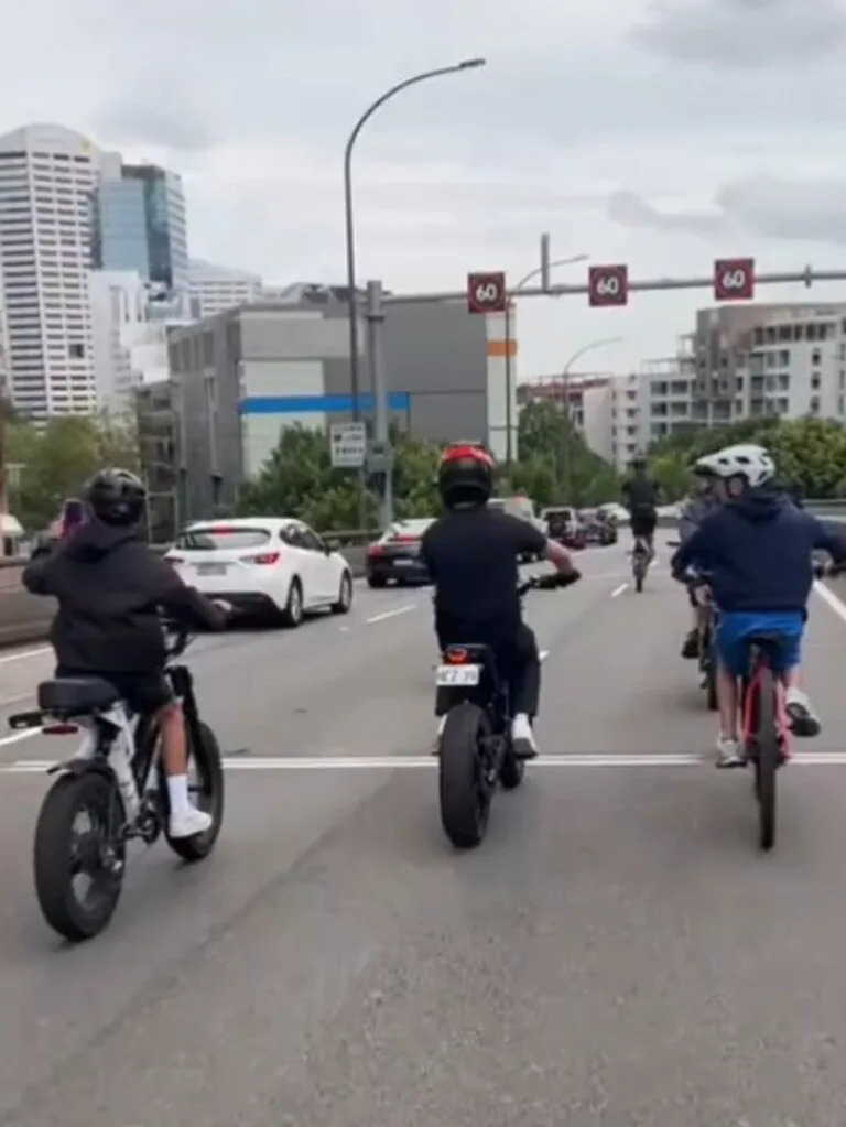 The group did wheelies and swerved between cars. Picture: NewsWire Handout