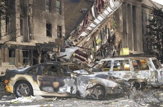 Damaged & burned cars on 9/11