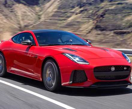 2017 Jaguar F-Type SVR in red being driven on road