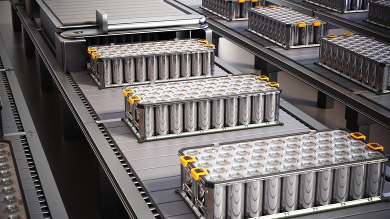 assembly line of lithium-ion batteries in a factory