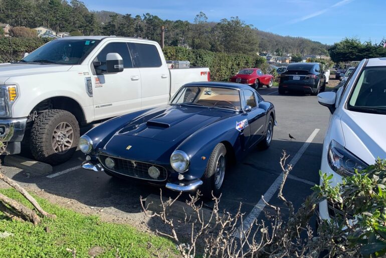 [multi] saw all these in half moon bay a few years back. Only recognize the Ferrari 250 and the Jag
