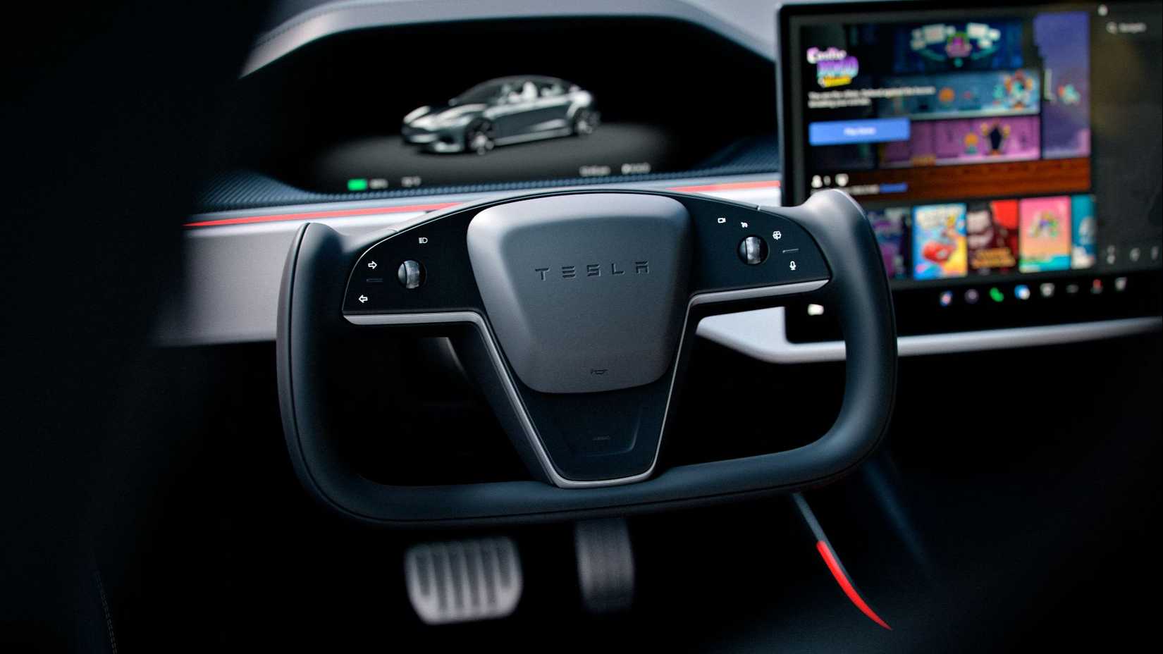 2026 Tesla Model S steering wheel and dashboard