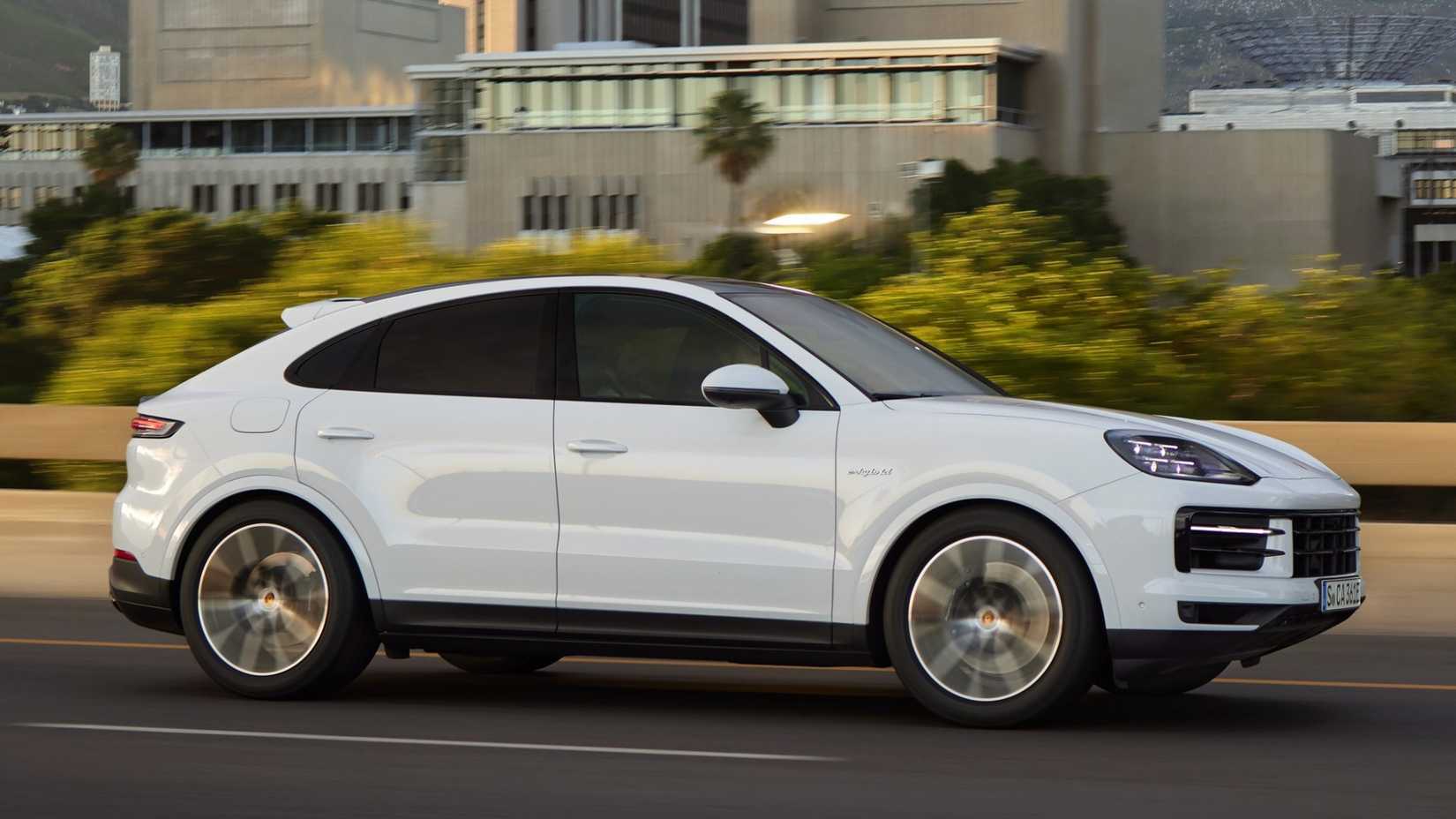 porsche cayenne e-hybrid coupe sidelong white