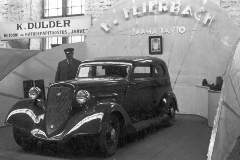 1934 Feierbach 9, the first car built in Estonia. Powered by a Continental V6 [Continental Motors Company] flatout it would do a top speed of 130 km/h. Apart from the engine, headlights and tires, everything was sourced locally. A single prototype was made.