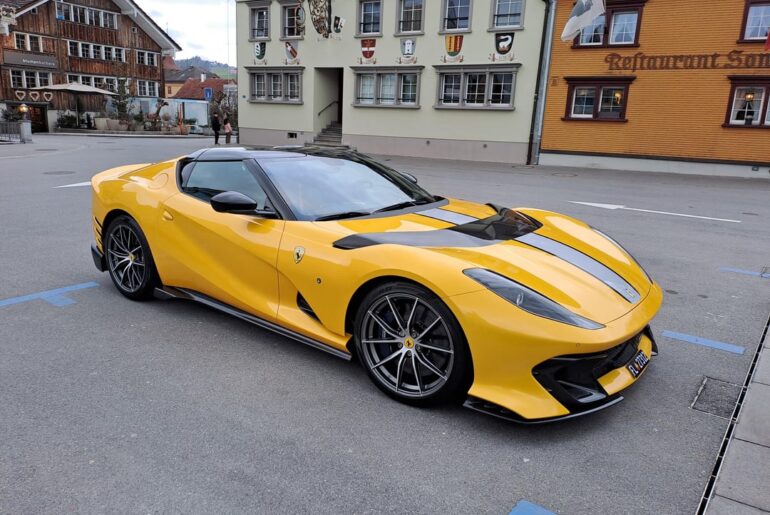 went to visit the small town of Appenzell, didn't expect to see a [Ferrari 812 Competizione Aperta] parked in the middle of it