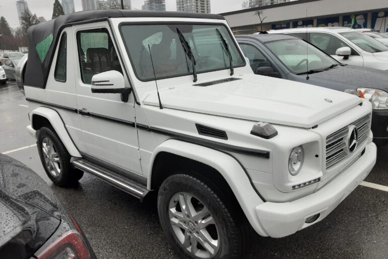 Saw a [Mercedes G500(?) Cabrio] while walking in the mall parking lot yesterday.