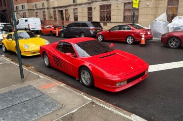 A [Ferrari Testarossa] parked at a TV shoot in New York City.