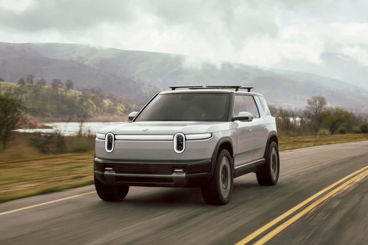 This photo provided by Rivian shows the R2, a hotly anticipated small EV that promises more than 300 miles of range plus off-road capability, a signature of the automaker. (Courtesy of Rivian Automotive via AP)