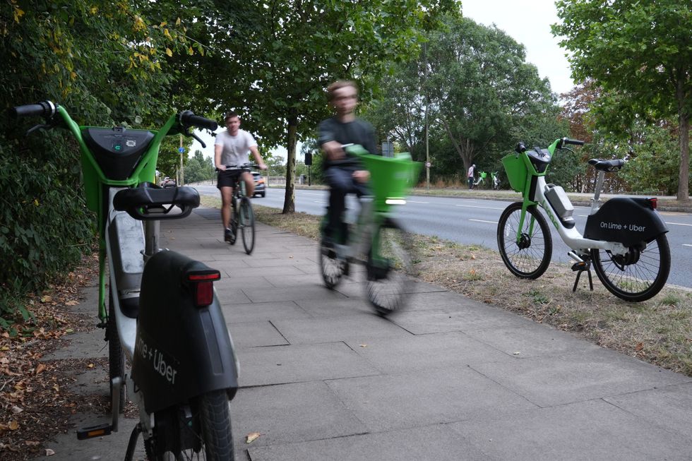 Lime bike on pavement