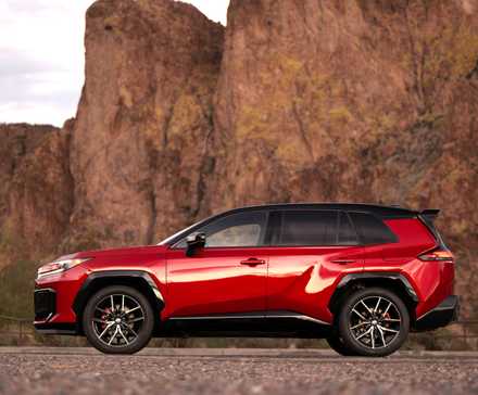 Side profile shot of a 2026 Toyota RAV4 PHEV GR Sport