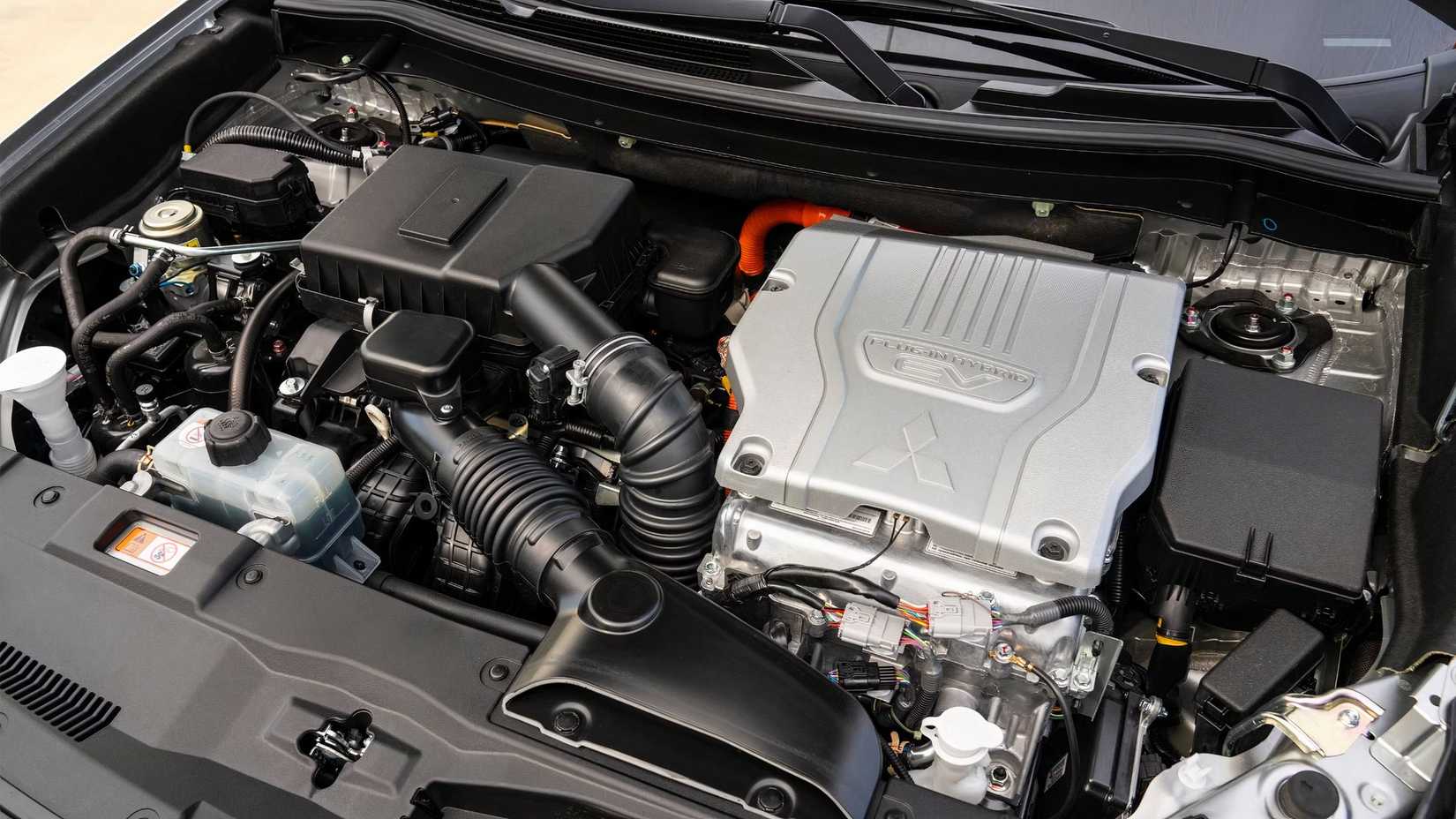 Overhead shot of a 2019 Mitsubishi Outlander PHEV's engine