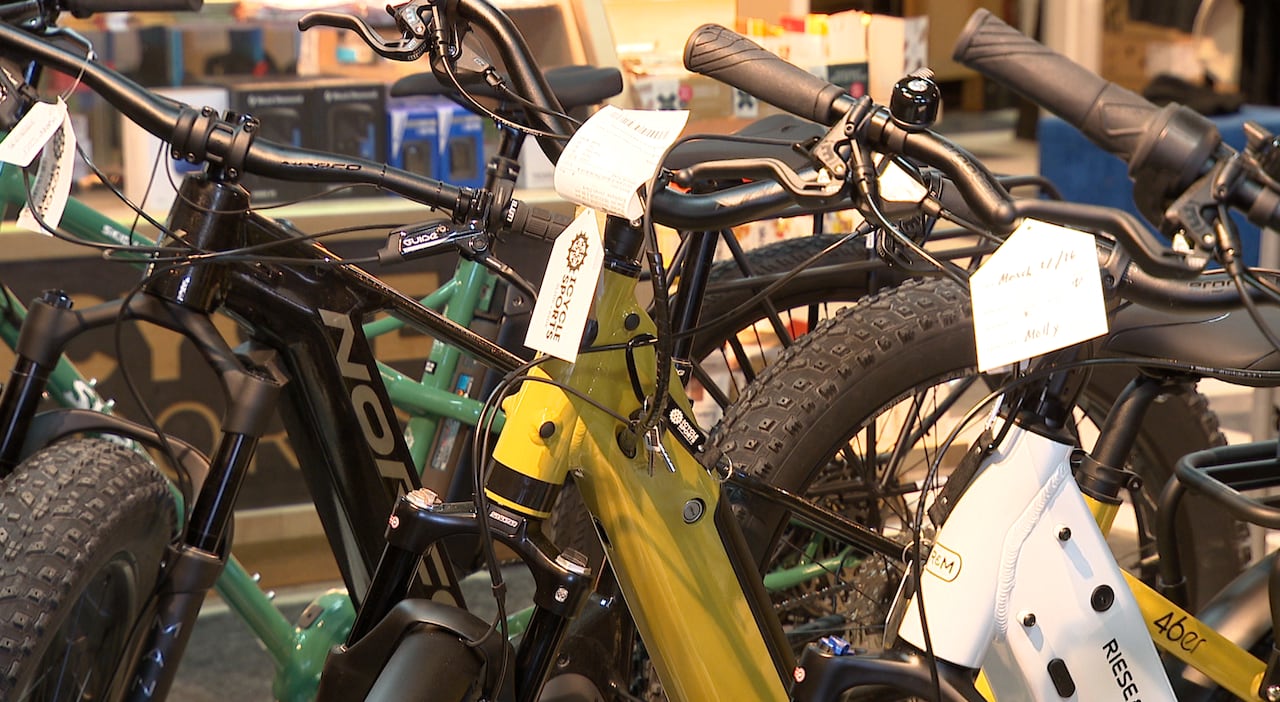 E-bikes on display on the sales floor of Icycle Sports on Monday, March 20th 2026. 