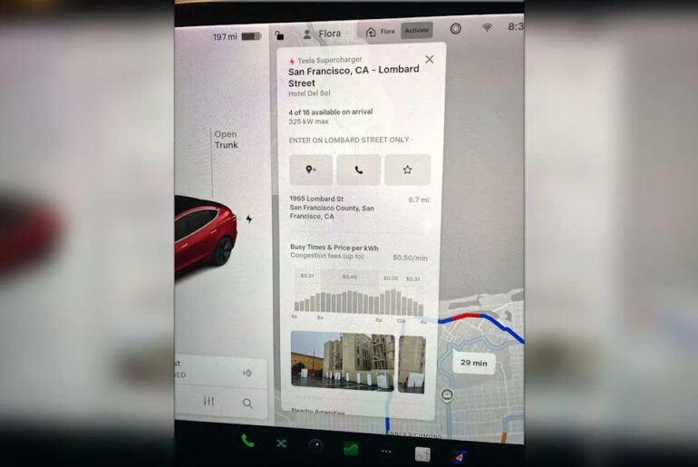 Tesla app as of March 11, 2026, stating drivers should only enter the lot on Lombard Street. (Courtesy of Laurel Calsoni)