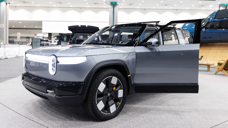 LOS ANGELES, CALIFORNIA - NOVEMBER 23: The Rivian R2 is on display during the 2025 Los Angeles Auto Show at the Los Angeles Convention Center on November 23, 2025 in Los Angeles, California. (Photo by Josh Lefkowitz/Getty Images)