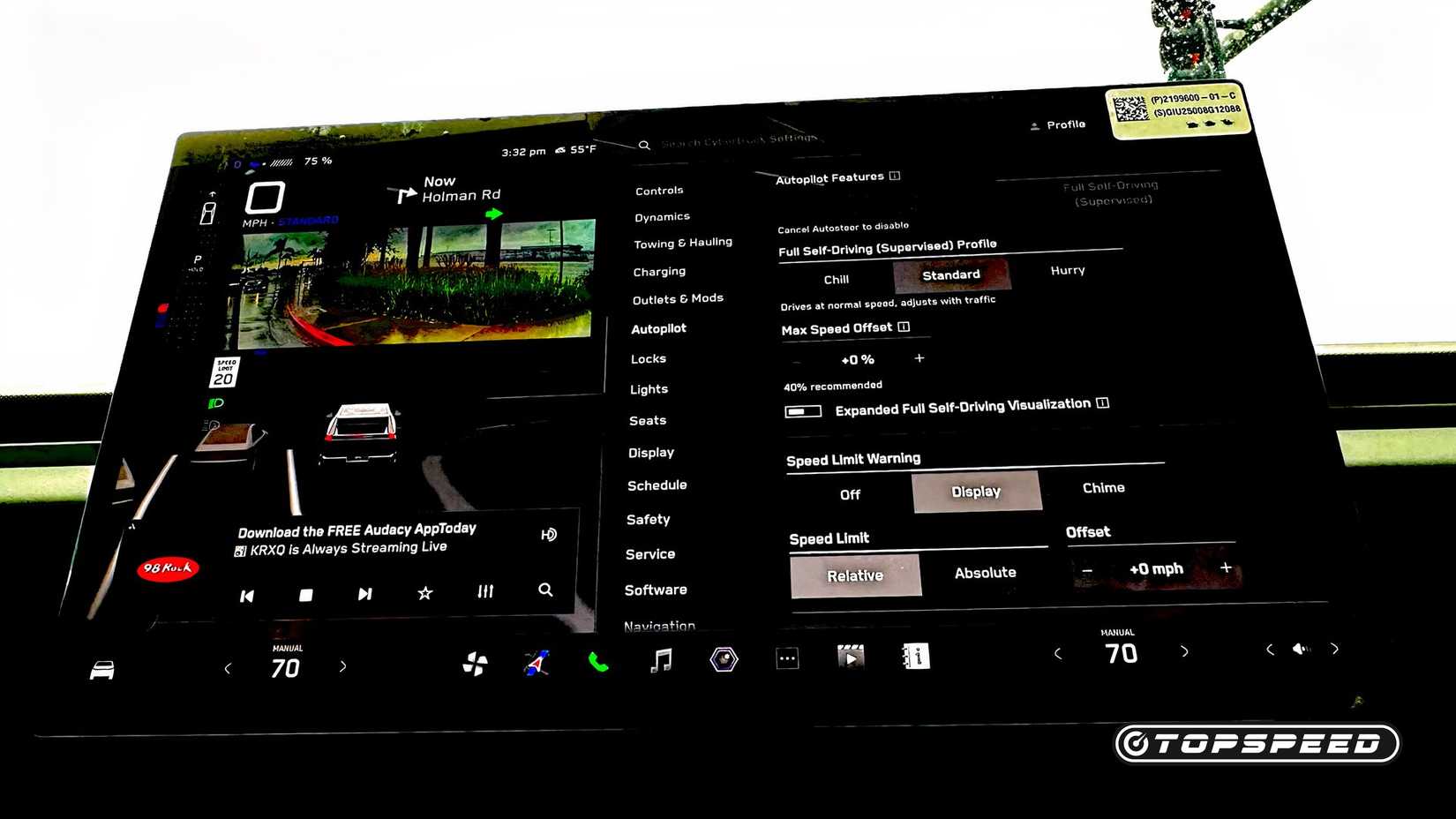 Close Up Tesla Cybertruck FSD Display Screen View For Self-Driving Options