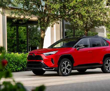 Front 3/4 shot of a 2024 Toyota RAV4 PHEV