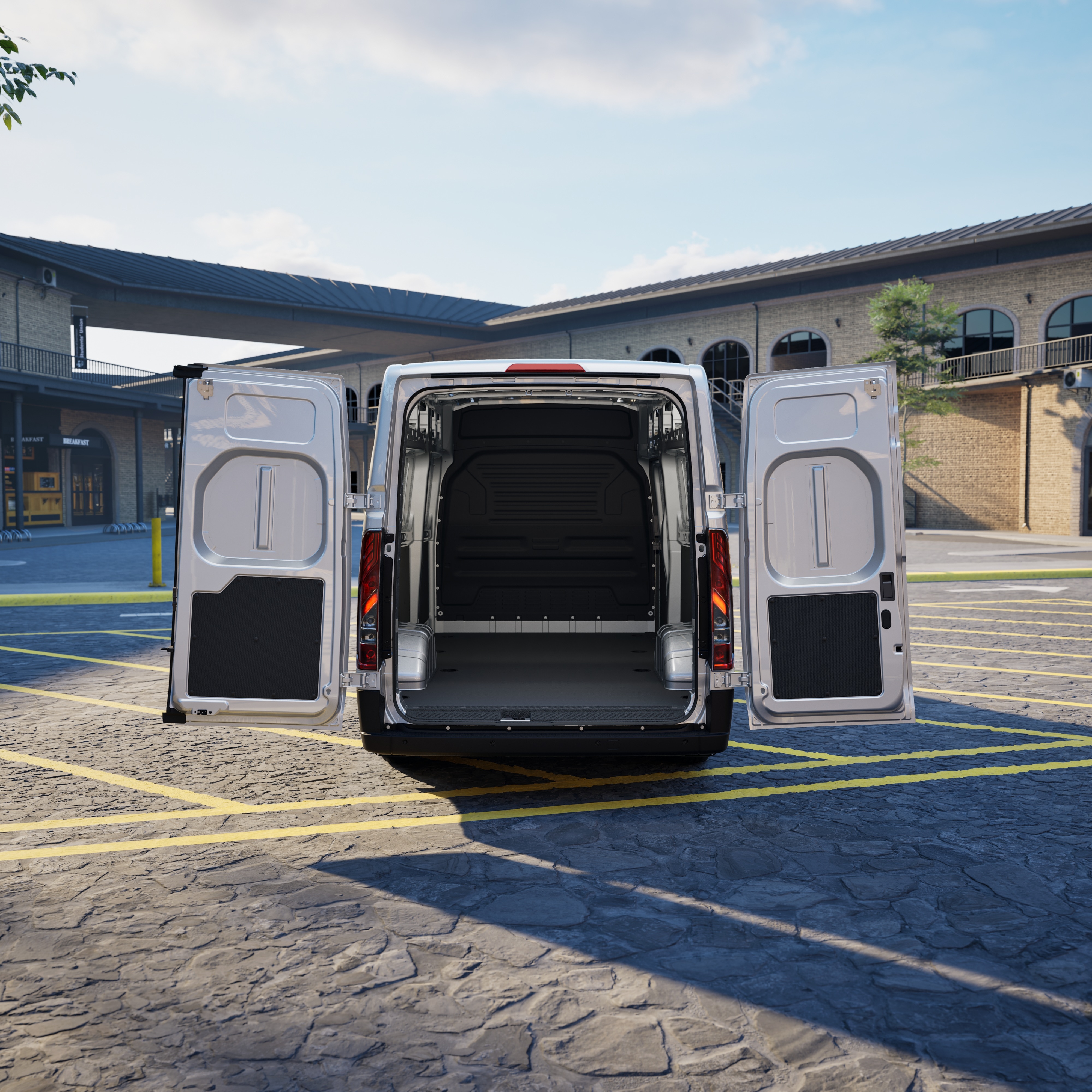 Rear cargo doors open showing Transit City load area