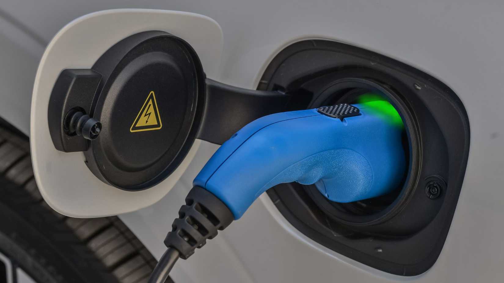 Close-up shot of the charging port on a gray 2017 Volvo XC60 T8 Inscription.