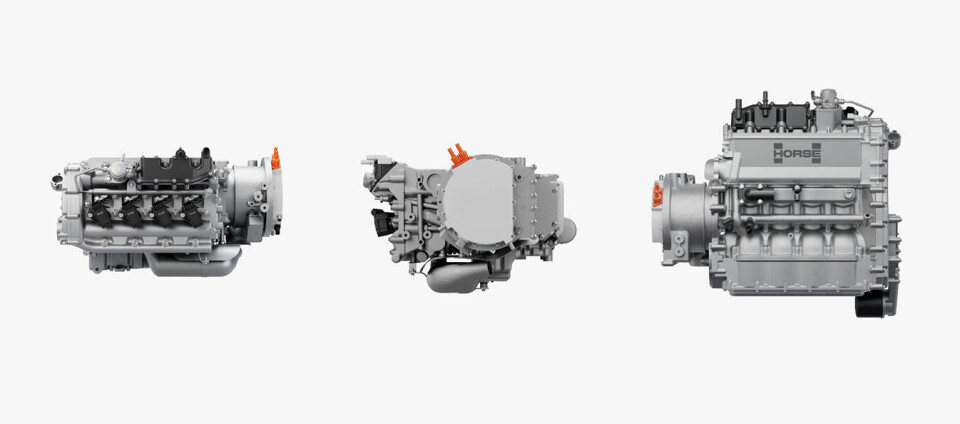 Three compact engine modules displayed side by side on a white background.