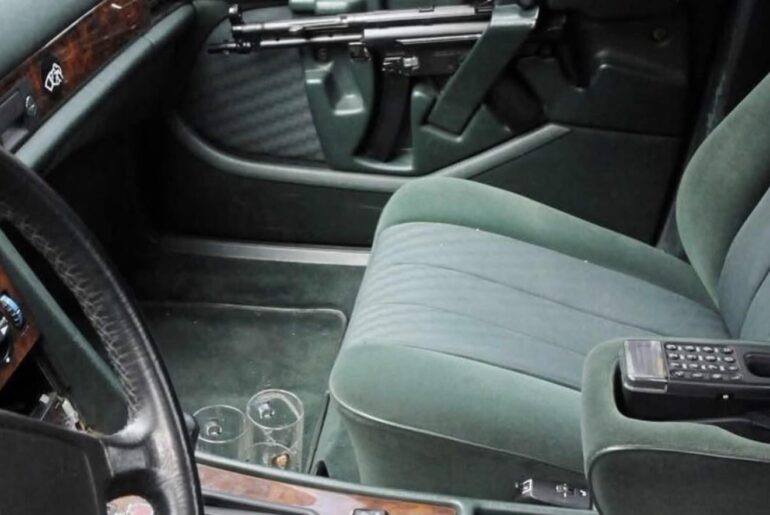 Modified Mercedes 420SE with integrated machine gun holder (1989)