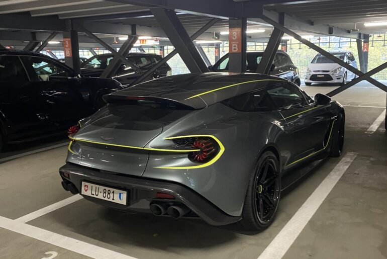 [Aston Martin Vanquish Zagato Shooting Brake] in an underground parking