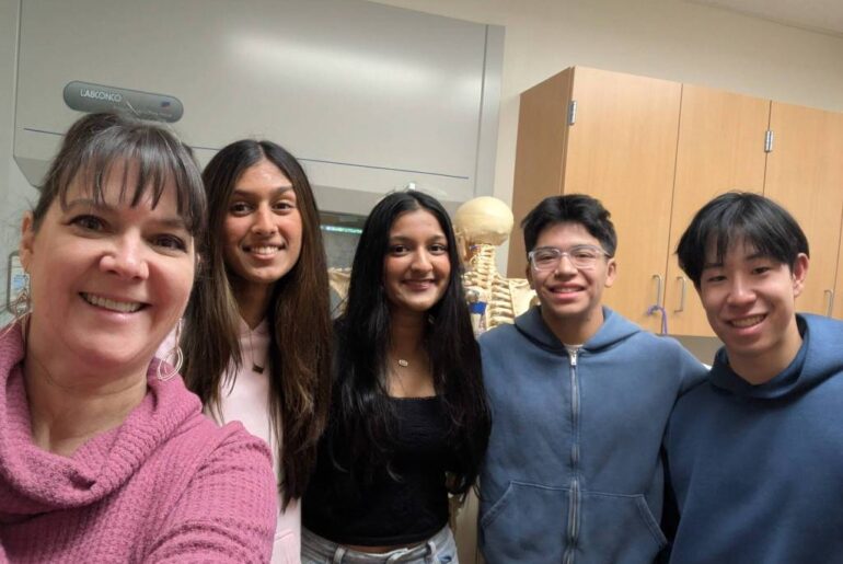 From left to right: Tesla STEM High School teacher/coach Rebecca Townsend and senior students Shriya Krishnan, Shailja Tyagi, Rafael Reyes and Koji Hamanaka. Courtesy photo