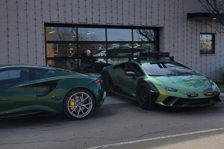 Lotus Emira and Lambo Sterrato [2268 x 4032]