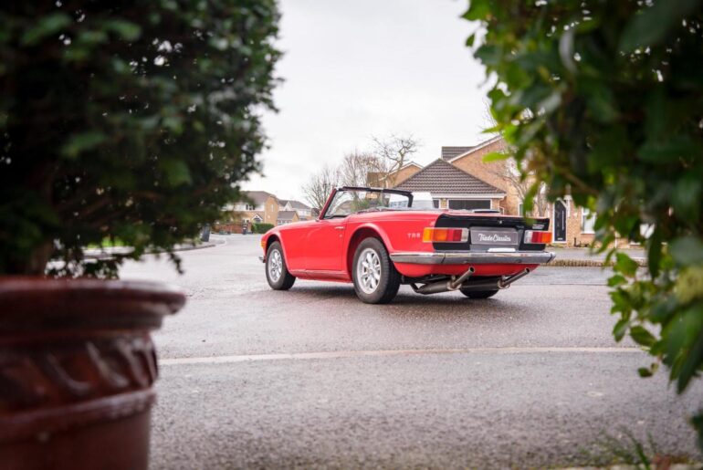 Triumph TR6 - nicely framed by bushes! (1800 x 1200)