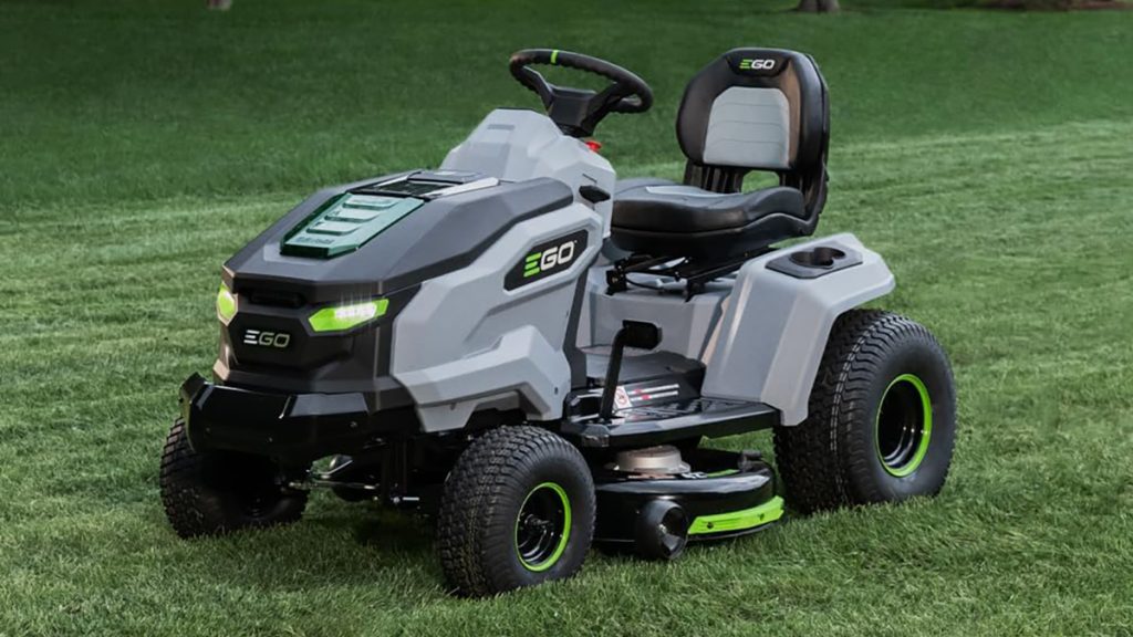 EGO Power+ T6 cordless electric riding lawn mower tractor in grass