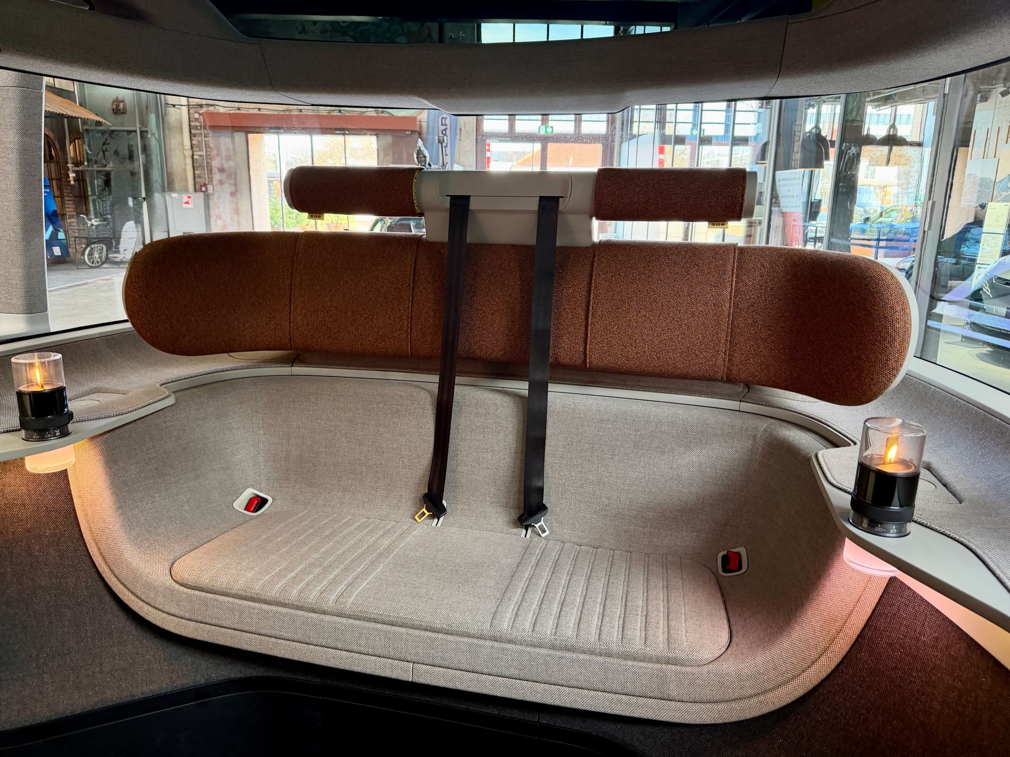 Sue can seat up to eight people in two separate cabins. Digital candles show users where to sit