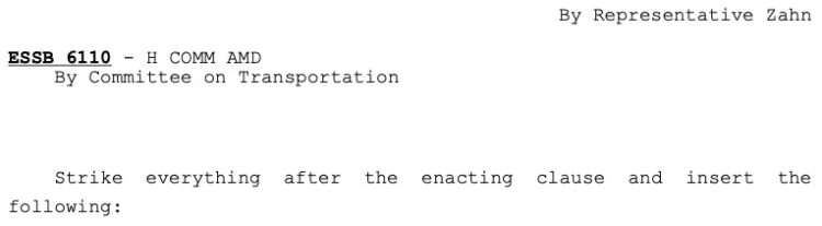 Screenshot of the beginning of amendement H3723.3 for Senate Bill 6110 that reads Strike everything after the enacting clause and insert the
following.