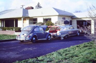 Regular cars in Fall 1970, getting ready to move out of state, towing a '61 beetle with the '60 Ford Country Squire. I learned to drive in that beetle.