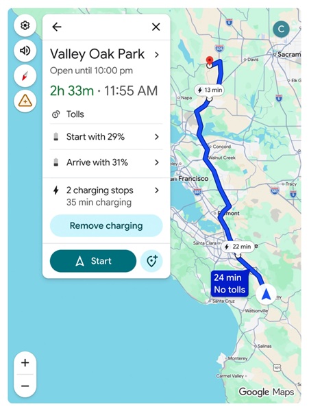 Google Maps in Android Auto will show EVs predictions for their battery, such as how much they'll arrive with, alongside the driver's entered starting percentage.