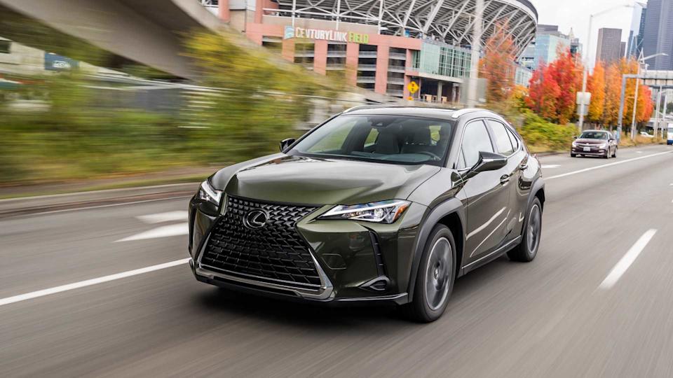 Front 3/4 action shot of a 2019 Lexus UX