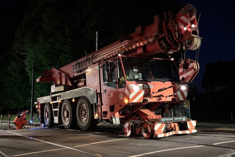 1997 DEMAG AC 50S bimodal crane in use in Cologne, Germany