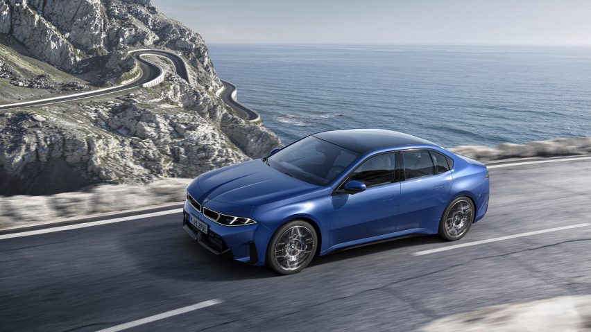 Photo of the BMW i3 showing a slight shark nose front end with a forward slanting grille