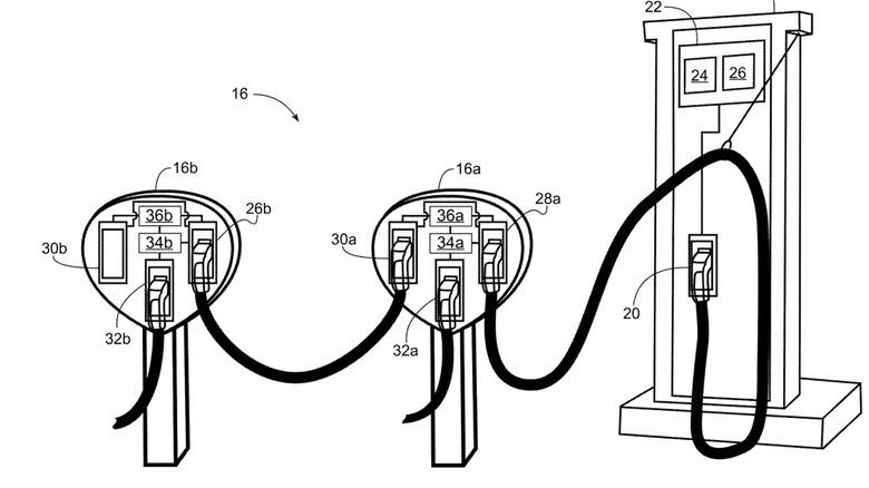 A patent drawing of GM's daisy chain DC charging station.
