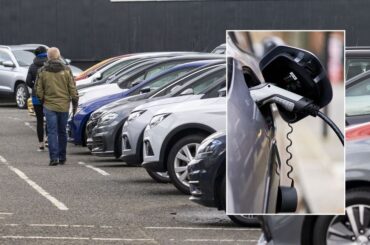Car dealership and an electric car