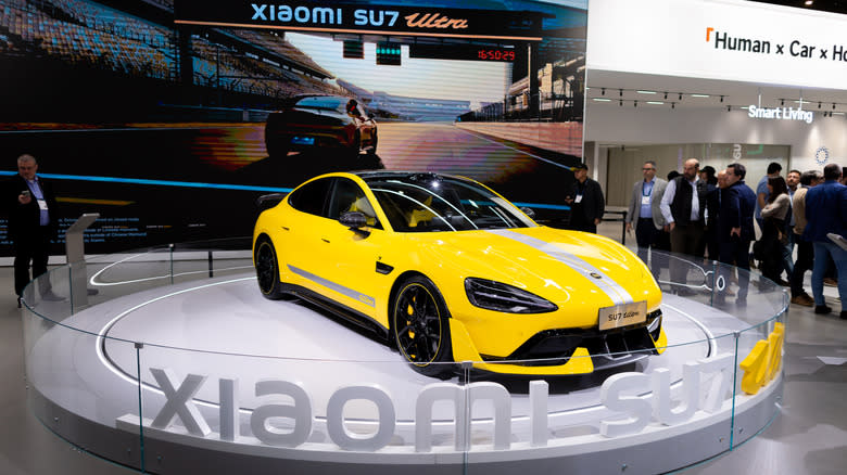 BARCELONA, SPAIN - MARCH 06: The new Xiaomi SU7 Ultra stands at Xiaomi booth at Mobile Congress 2025 on March 06, 2025 in Barcelona, Spain. The Mobile World Congress 2025 has seen its best attendance figures since the pandemic, with around 109,000 attendees. Artificial Intelligence was the most important topic during the congress, with 2,900 exhibiting companies, in addition to new developments and technological innovations. (Photo by Eric Alonso/Getty Images)