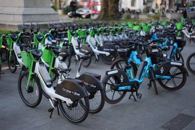 Rental e-bikes left on the pavement