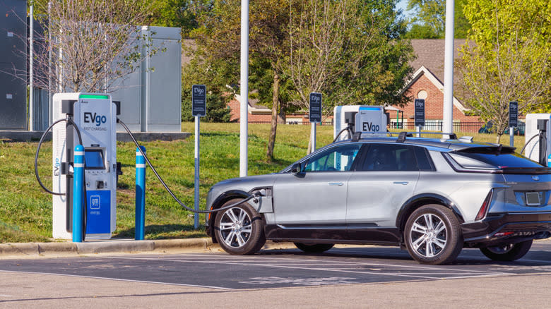 An EV at a charging station