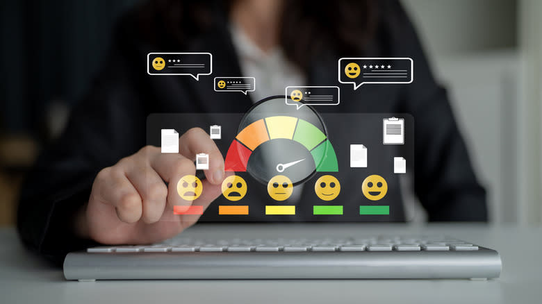 An illustration of a user inputting feedback into a digital survey