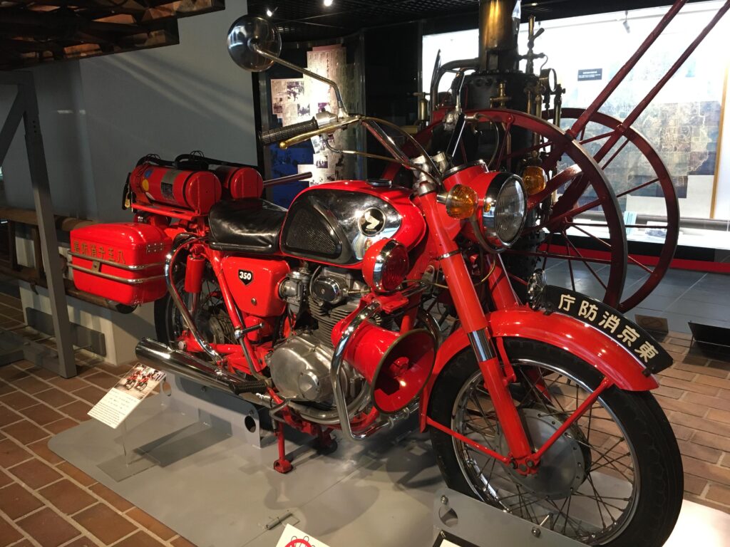 Honda 350 firefighting motorcycle at Tokyo Fire Museum