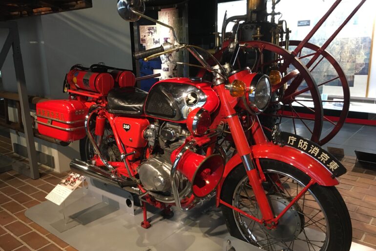Honda 350 firefighting motorcycle at Tokyo Fire Museum