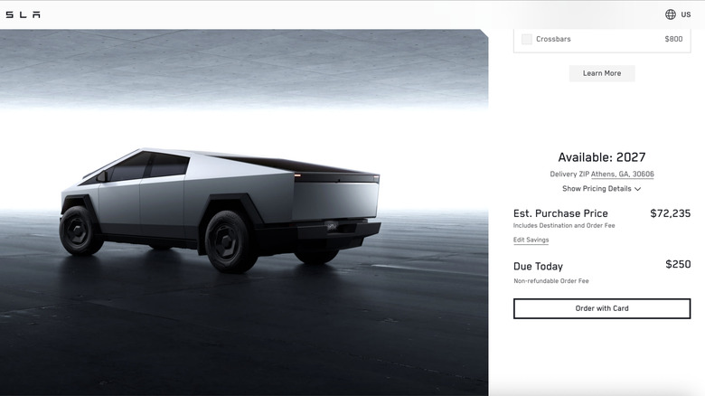 Tesla Cybertruck base price screenshot