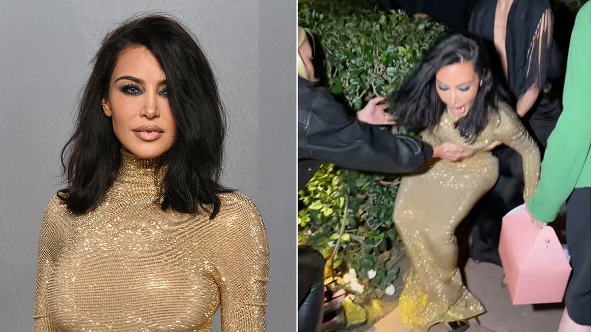 Kim Kardashian wears gold gown