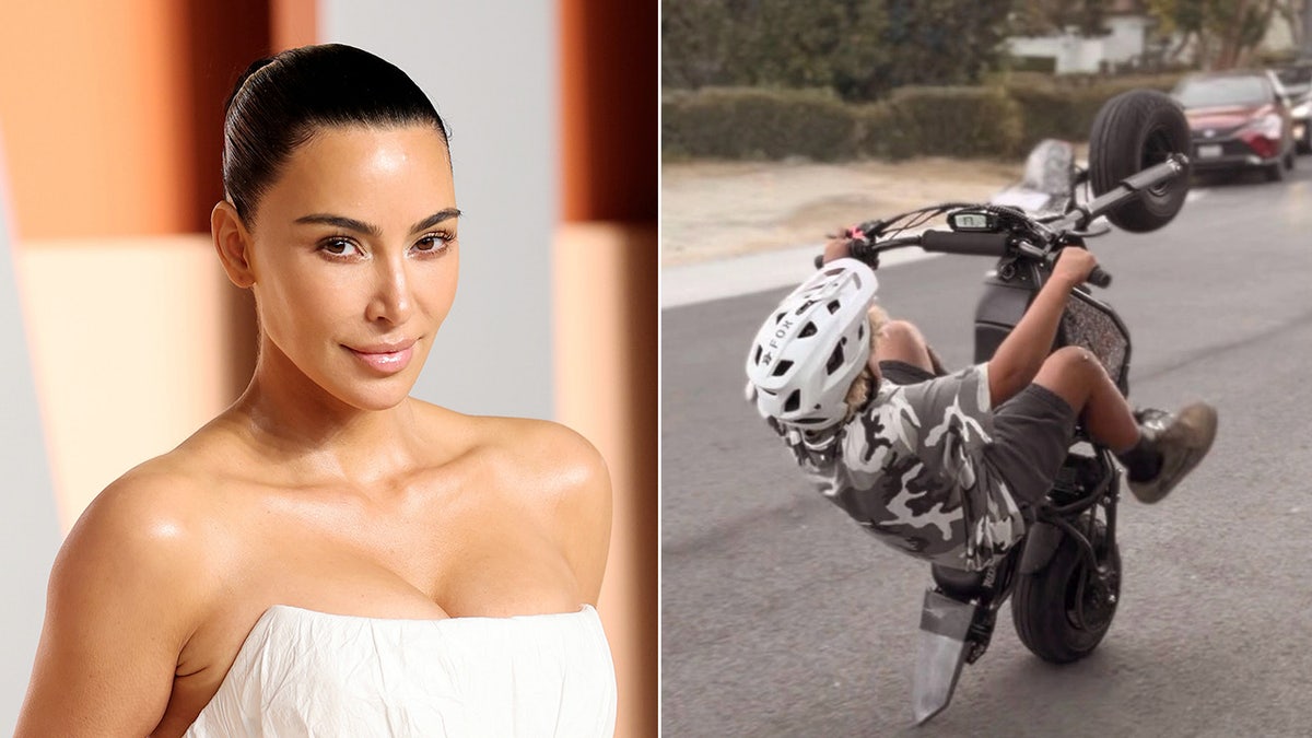 Kim Kardashian walks red carpet, Saint rides e-bike