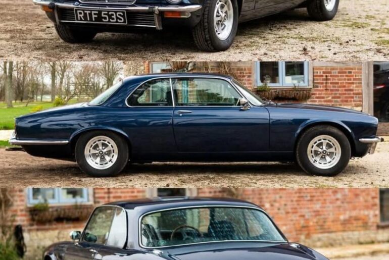 Here you see a classic *Jaguar XJ12 Coupé* from 1977. This particular model is rare, as only 6,505 units of the XJ12 Coupé were ever produced. The car is equipped with the famous 5.3 liter V12 engine 🇬🇧