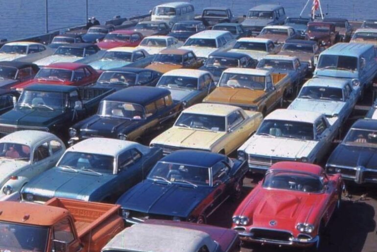 Group of Classic Cars 60's, 70's picture from that time period.