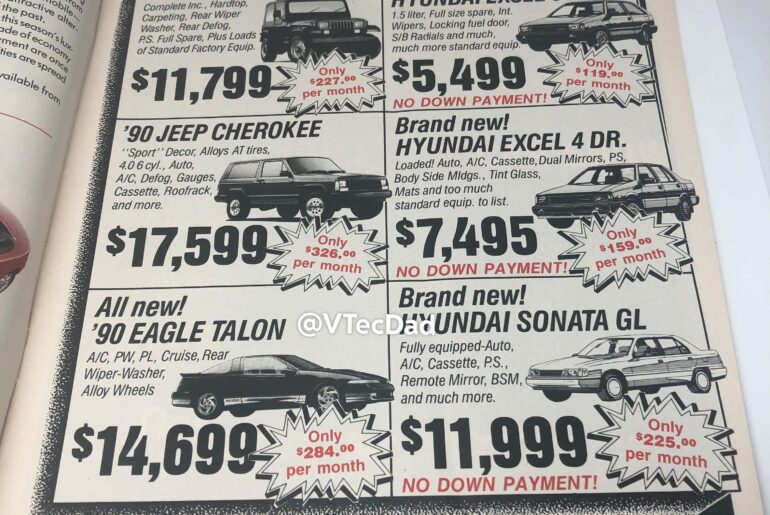 Found an old car magazine with a local dealership advertisement.. 1990’s Pricing!